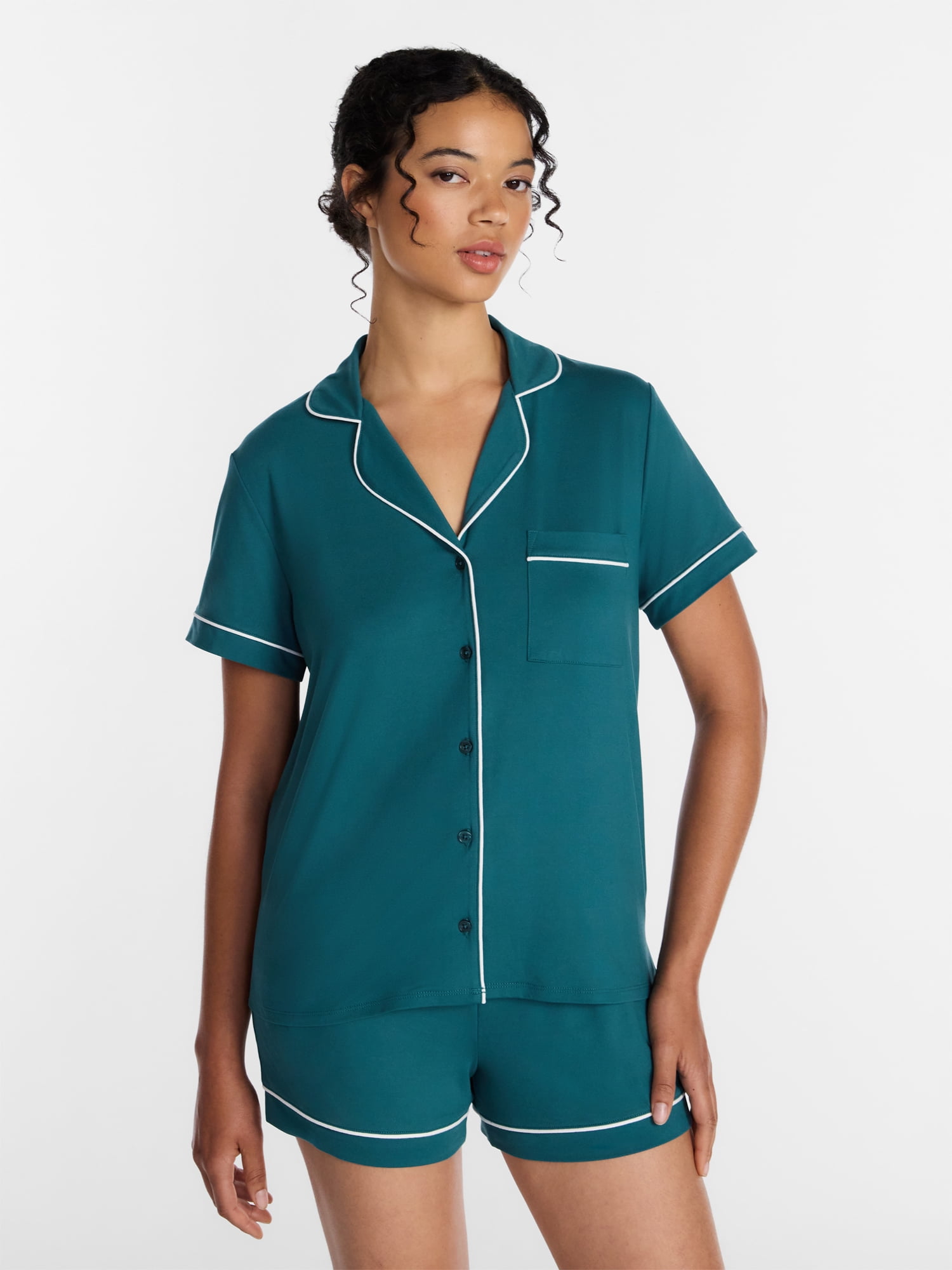 Joyspun Women's Dreamy Soft Collection Notch Collar Top and Shorts Pajama Set, 2-Piece, Sizes XS-3X
