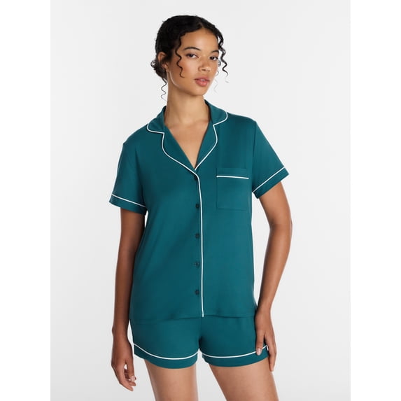 Joyspun Women's Dreamy Soft Collection Notch Collar Top and Shorts Pajama Set, 2-Piece, Sizes XS-3X