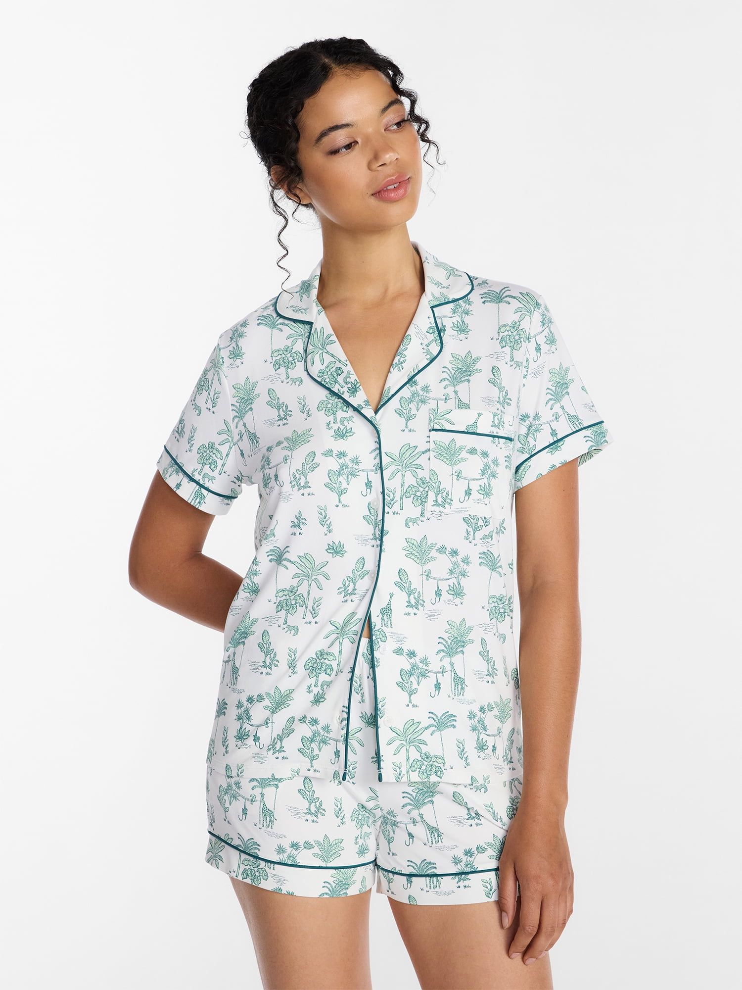 Joyspun Women's Dreamy Soft Collection Notch Collar Top and Shorts Pajama Set, 2-Piece, Sizes XS-3X