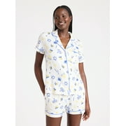 JOYSPUN Women’s Dreamy Soft Collection Hanukkah Notch Collar Knit Top and Boxer Shorts Pajama Set, Sizes XS-3X