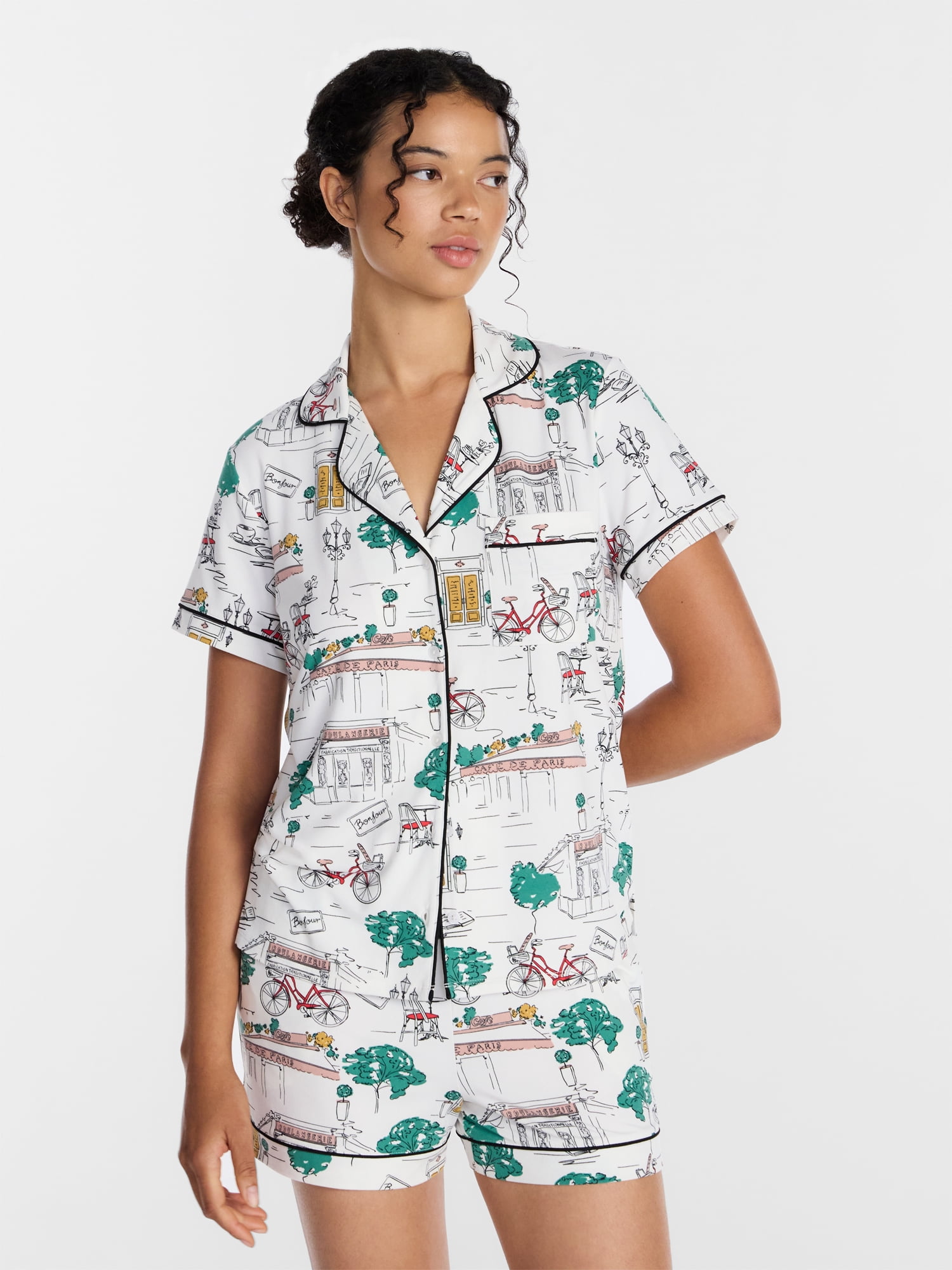 Joyspun Women's Dreamy Soft Collection Notch Collar Top and Shorts Pajama Set, 2-Piece, Sizes XS-3X