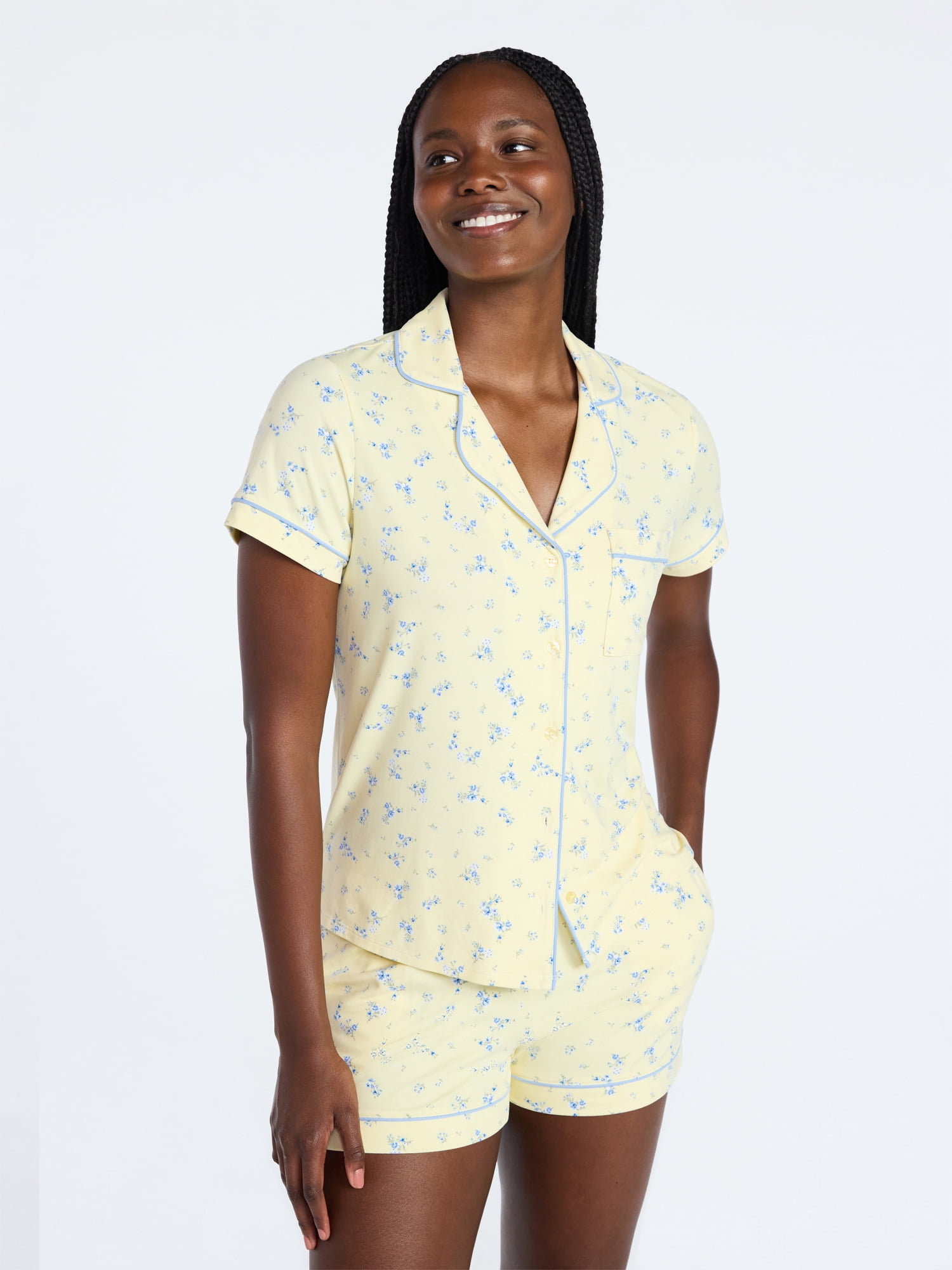 Joyspun Women's Dreamy Soft Collection Notch Collar Top and Shorts Pajama Set, 2-Piece, Sizes XS-3X
