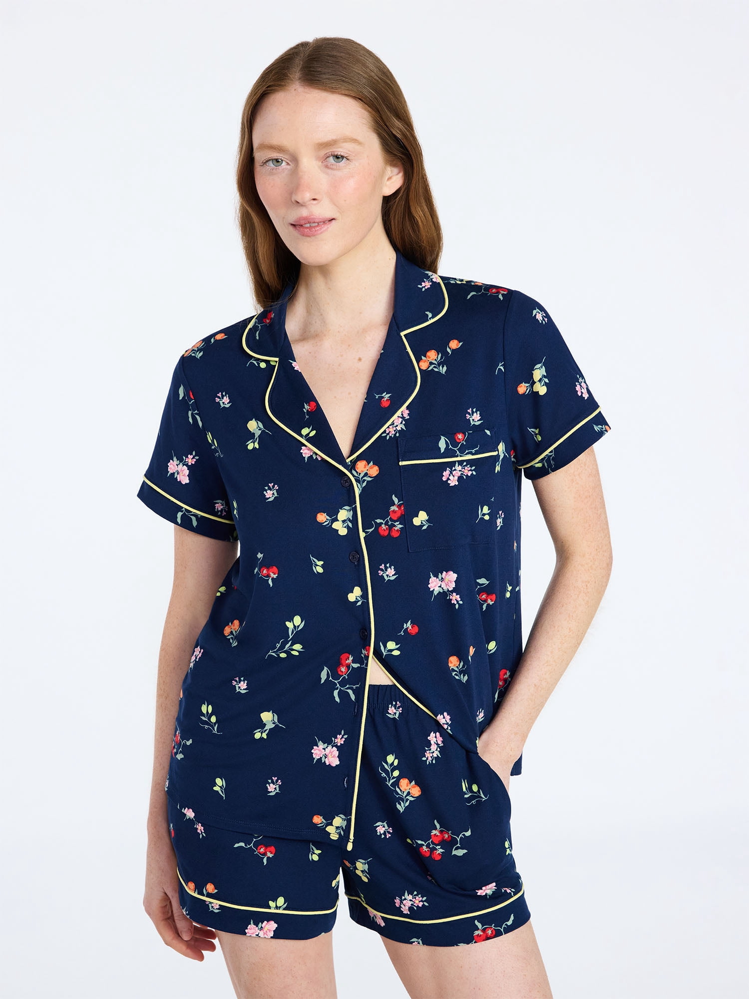 Joyspun Women's Dreamy Soft Collection Notch Collar Top and Shorts Pajama Set, 2-Piece, Sizes XS-3X