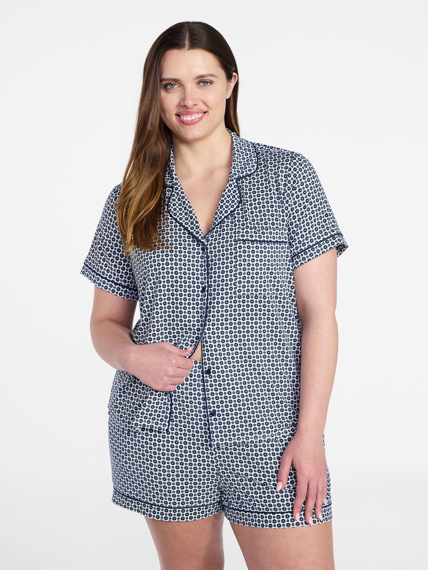 Joyspun Women's Dreamy Soft Collection Notch Collar Top and Shorts Pajama Set, 2-Piece, Sizes XS-3X