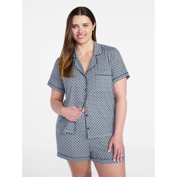 Joyspun Women's Dreamy Soft Collection Notch Collar Top and Shorts Pajama Set, 2-Piece, Sizes XS-3X