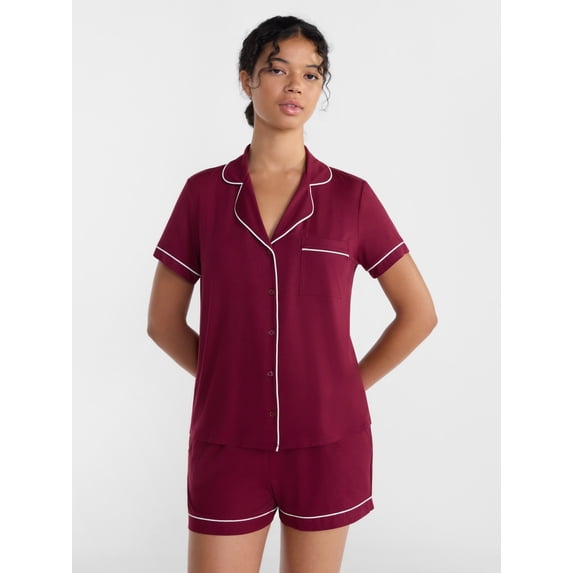 Joyspun Women's Dreamy Soft Collection Notch Collar Top and Shorts Pajama Set, 2-Piece, Sizes XS-3X