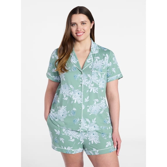 Joyspun Women's Dreamy Soft Collection Notch Collar Top and Shorts Pajama Set, 2-Piece, Sizes XS-3X