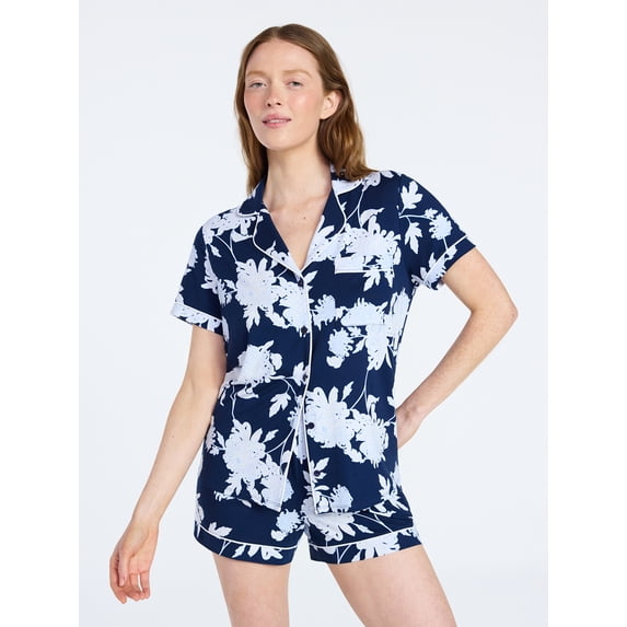Joyspun Women's Dreamy Soft Collection Notch Collar Top and Shorts Pajama Set, 2-Piece, Sizes XS-3X