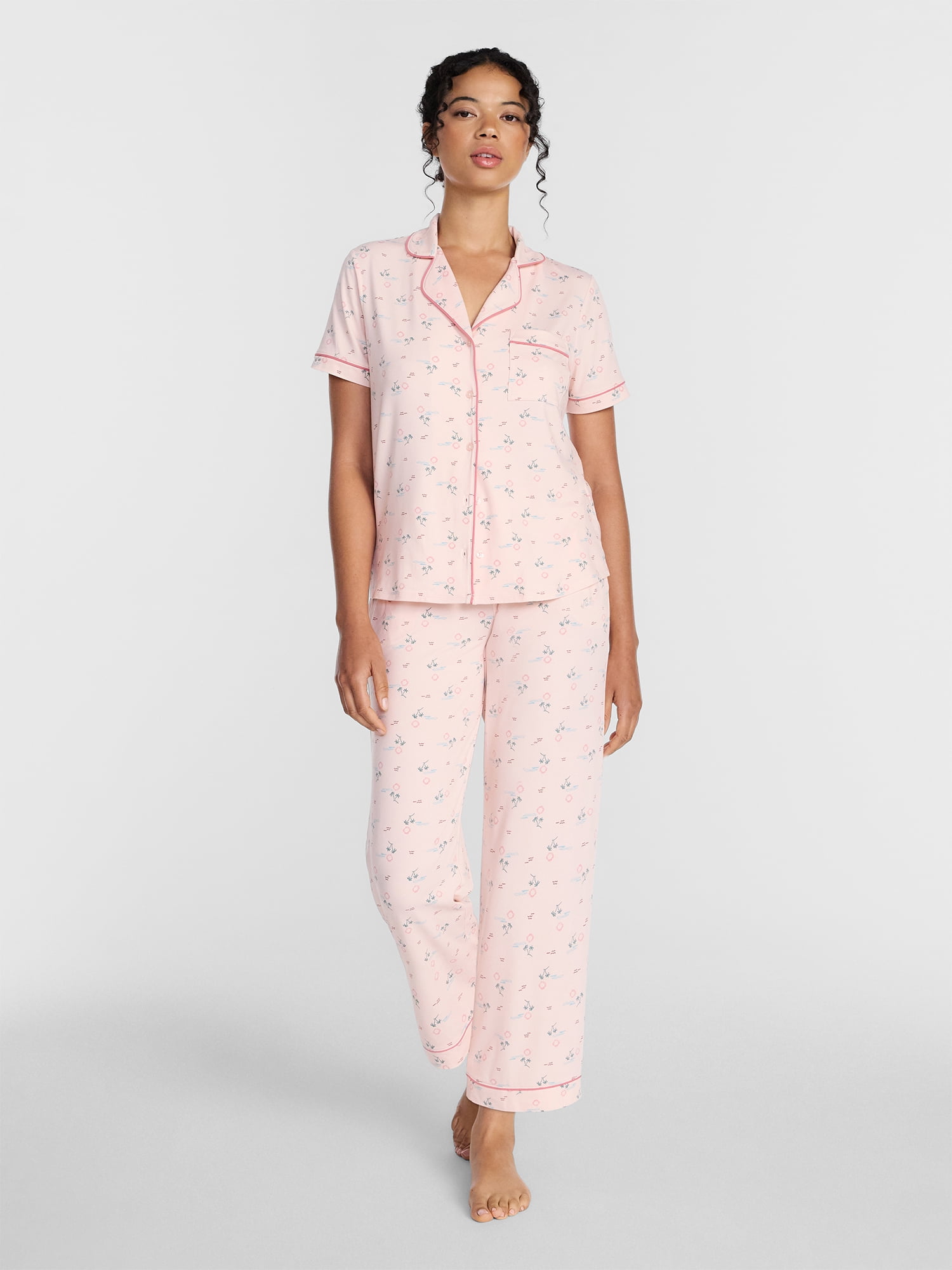 Joyspun Women's Dreamy Soft Collection Notch Collar Top and Capri Pants Pajama Set, 2-Piece, Sizes XS-3X