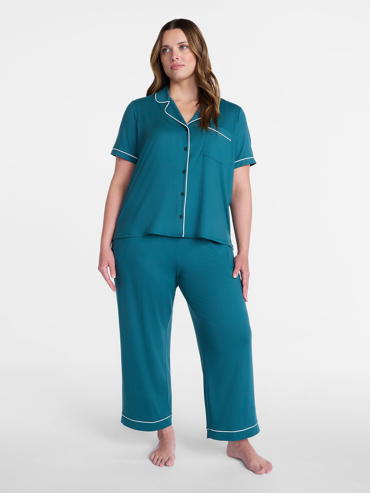 Joyspun Women's Dreamy Soft Collection Notch Collar Top and Capri