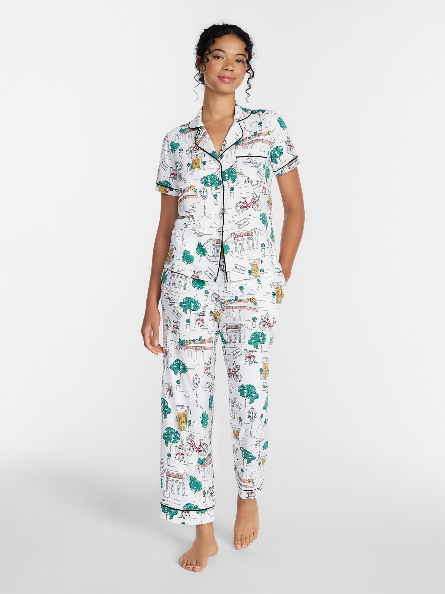 Joyspun Women's Dreamy Soft Collection Notch Collar Top and Capri Pants Pajama Set, 2-Piece, Sizes XS-3X