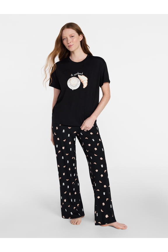 Women's Dreamy Soft Collection Short Sleeve Sleep Top and Open Leg Pants Pajama Set, 2-Piece, Sizes XS-3X