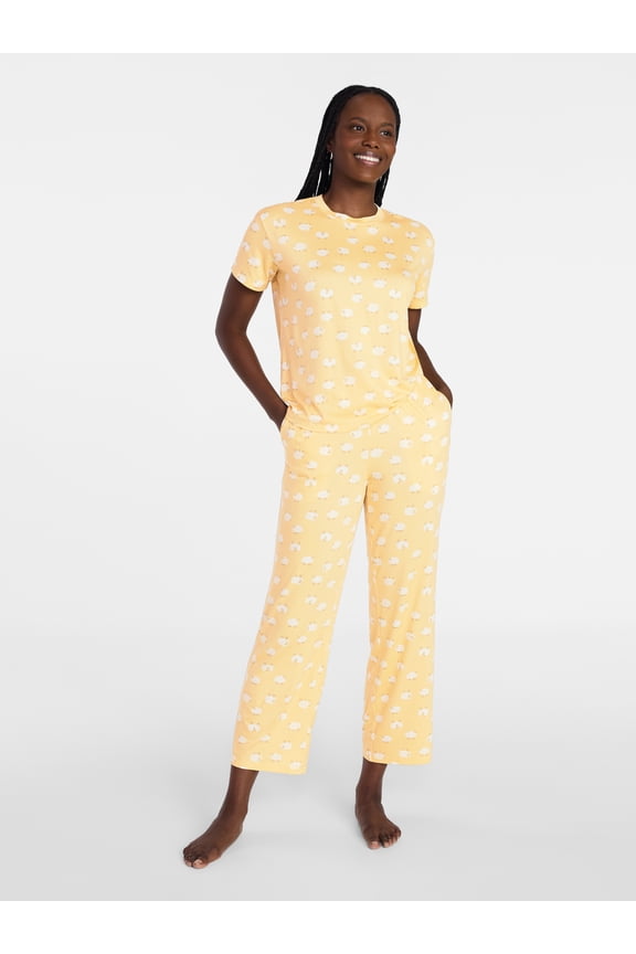 Women's Dreamy Soft Collection Short Sleeve Sleep Top and Open Leg Pants Pajama Set, 2-Piece, Sizes XS-3X