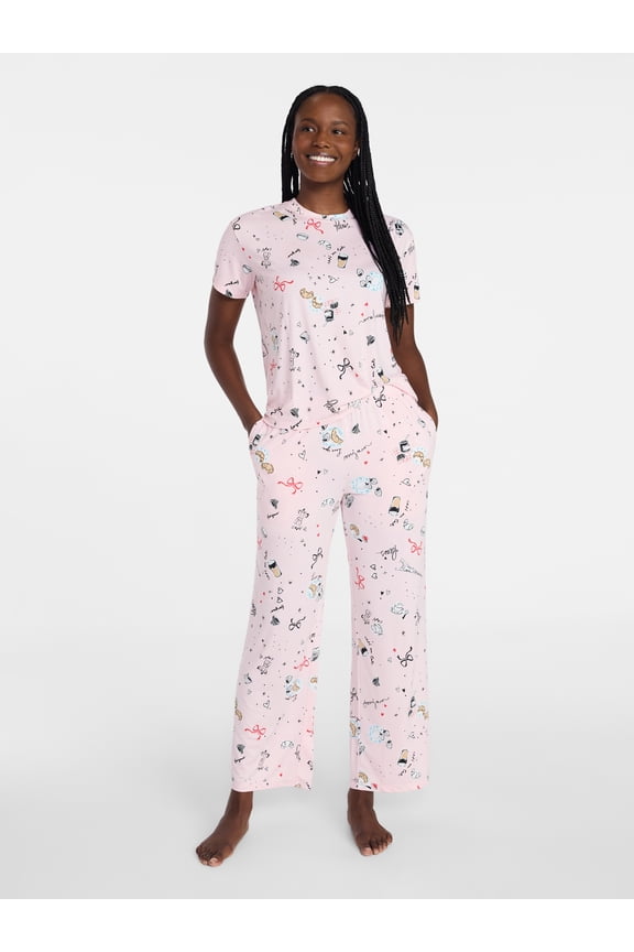 Women's Dreamy Soft Collection Short Sleeve Sleep Top and Open Leg Pants Pajama Set, 2-Piece, Sizes XS-3X