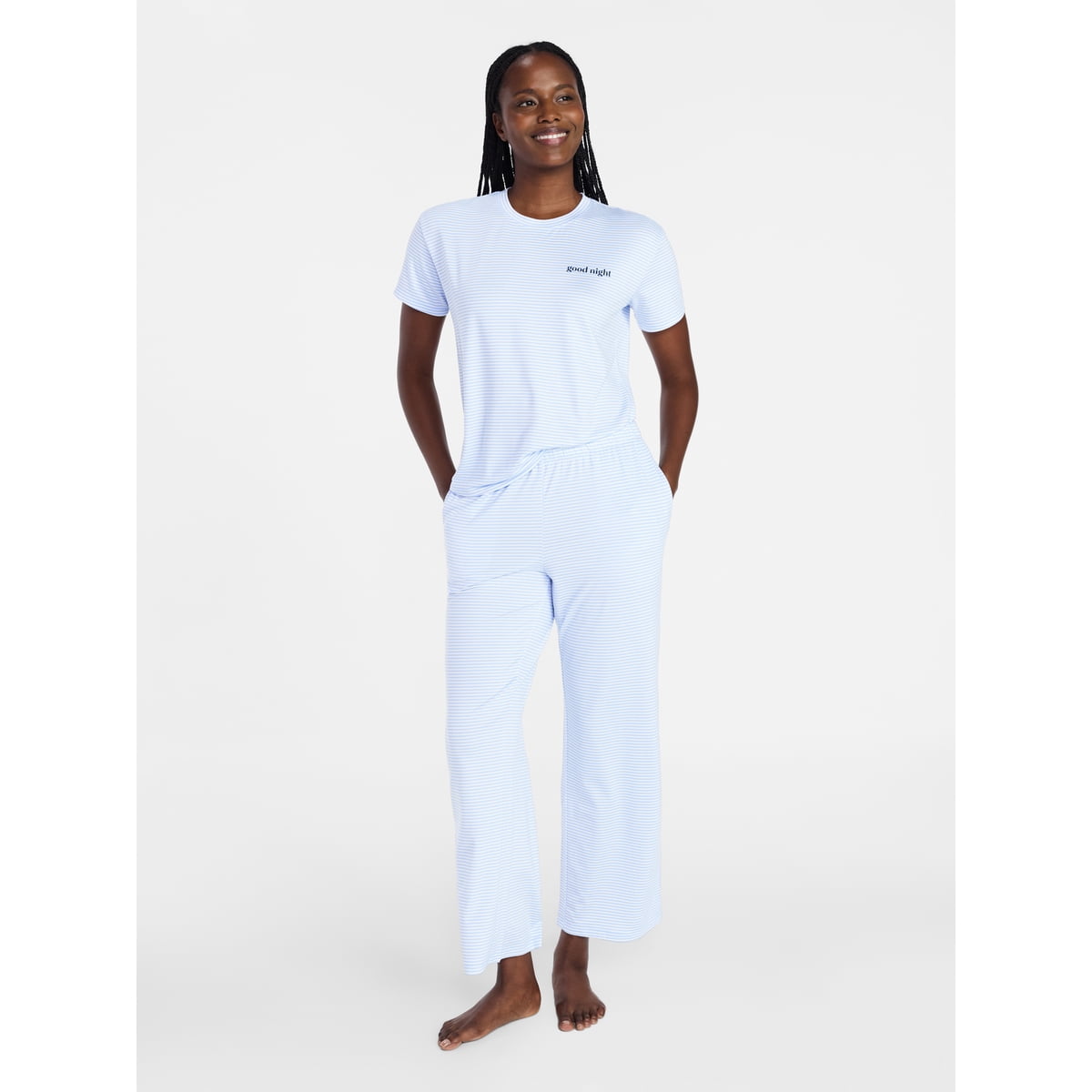 Women's Dreamy Soft Collection Short Sleeve Sleep Top and Open Leg Pants Pajama Set, 2-Piece, Sizes XS-3X