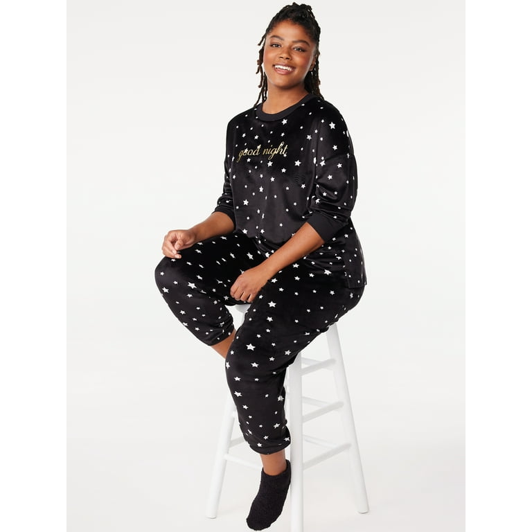 Joyspun Women's Embroidered Stretch Velour Top and Joggers Pajama