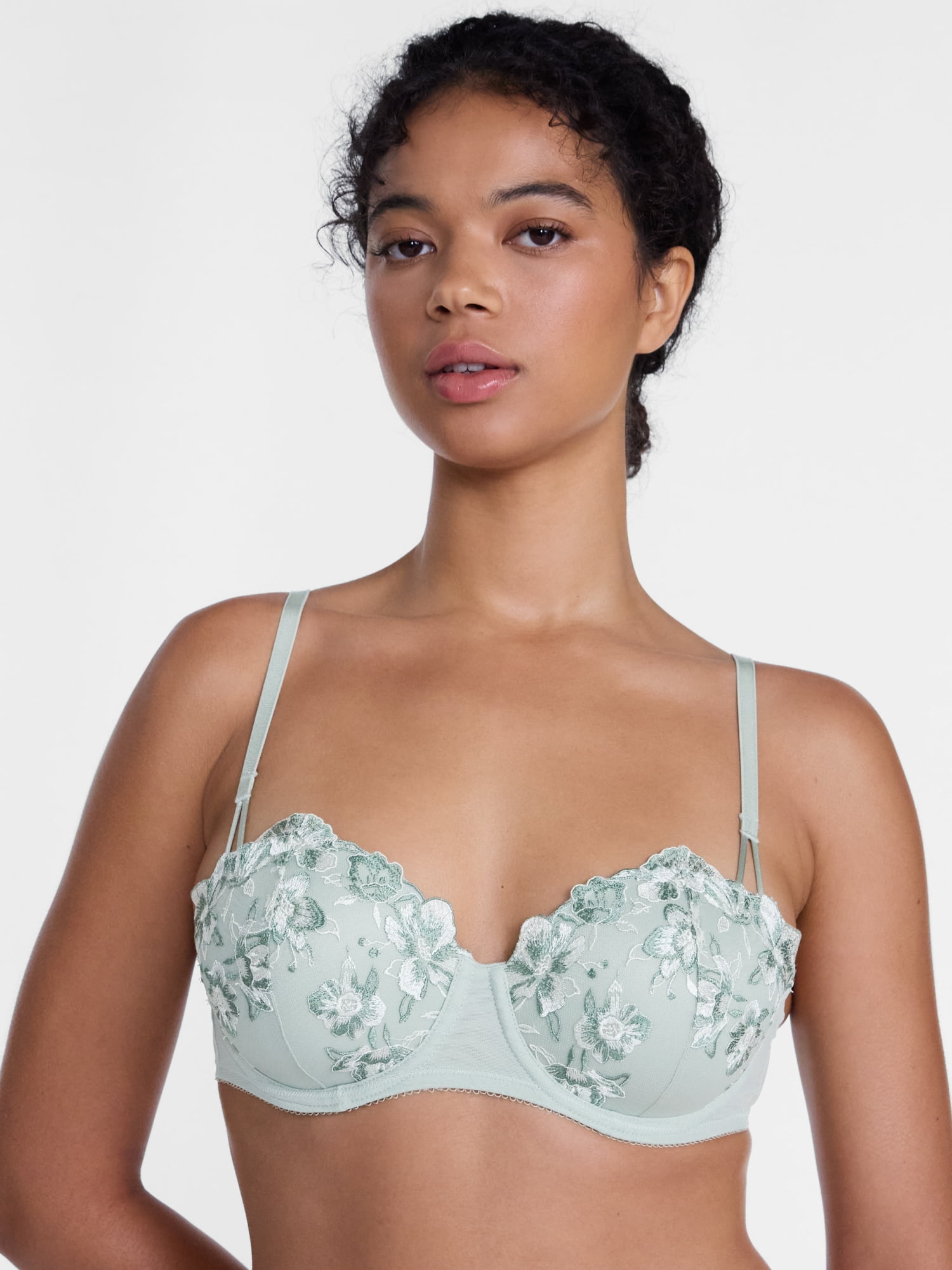 Joyspun Women's Embroidery Lightly Lined Balconette Bra, Sizes 34B-42DD