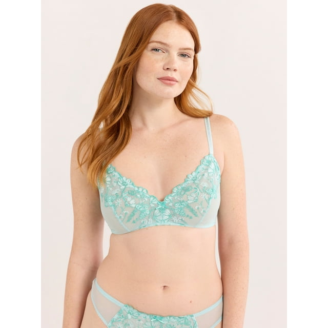 Joyspun Women’s Embroidery Built Up Lace Bralette, Sizes XS-3XL
