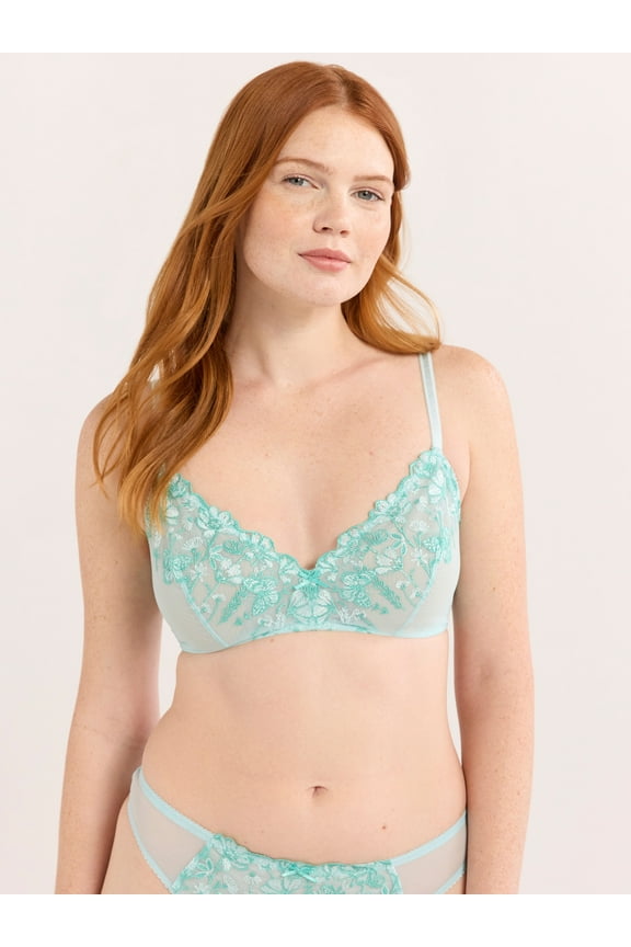 Women’s Embroidery Built Up Lace Bralette, Sizes XS-3XL