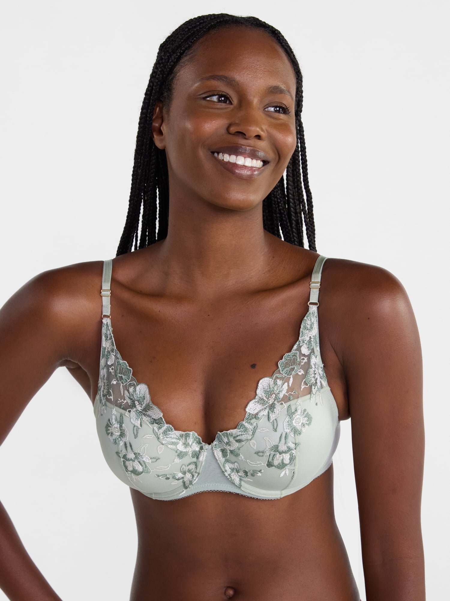 Joyspun Women's Floral Embroidered High Apex Plunge Bra, Sizes 36B-40DDD