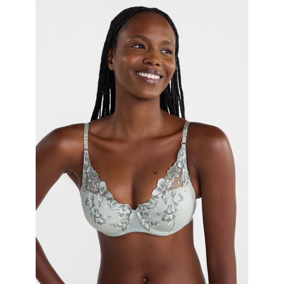 Joyspun Women's Floral Embroidered High Apex Plunge Bra, Sizes 36B-40DDD