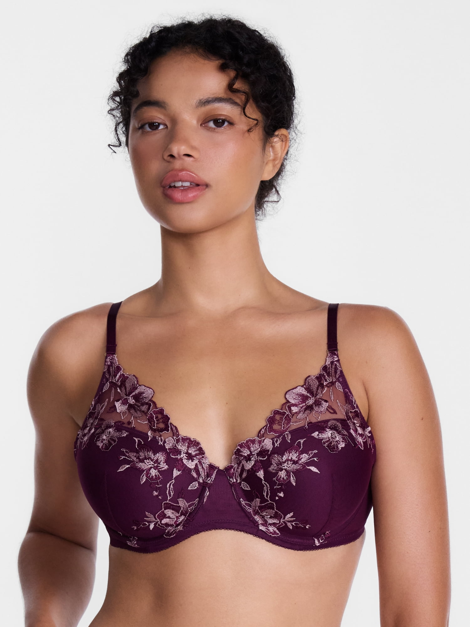 Joyspun Women's Floral Embroidered High Apex Plunge Bra, Sizes 36B-40DDD