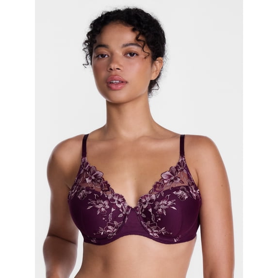 Joyspun Women's Floral Embroidered High Apex Plunge Bra, Sizes 36B-40DDD