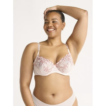 Joyspun Women’s Embroidery Unlined Lace Underwire Balconette Bra, Sizes 36B to 40DDD