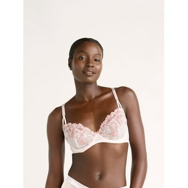 Joyspun Women’s Embroidery Unlined Lace Underwire Balconette Bra, Sizes 36B to 40DDD