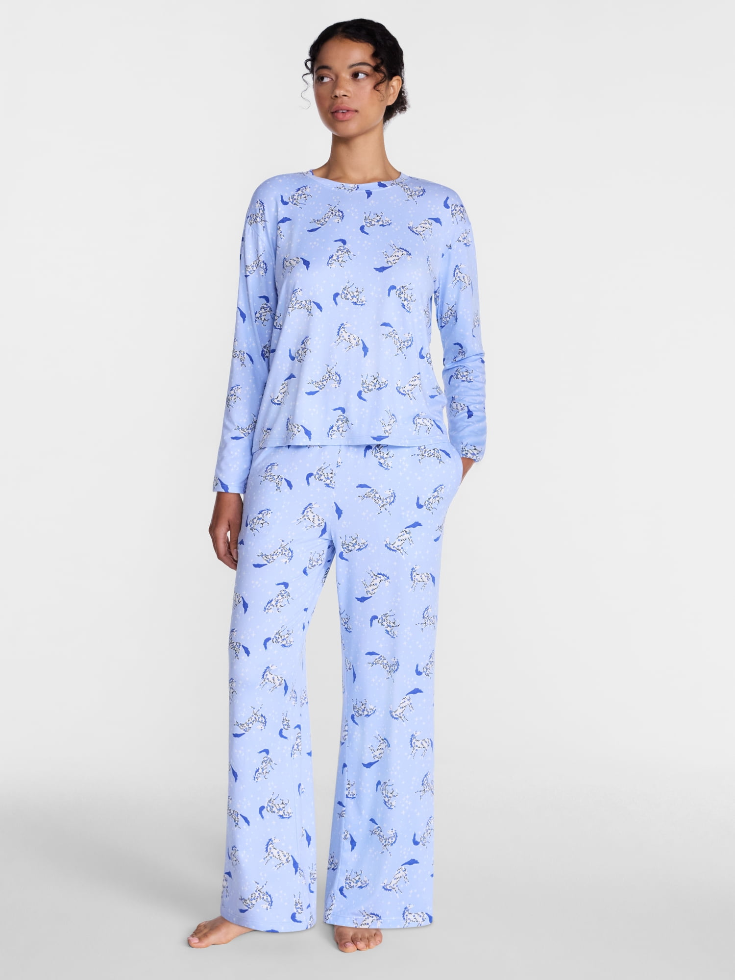 Joyspun Women's Essential Sleep Top and Pants, 2-Piece Pajama Set, Sizes XS-3X