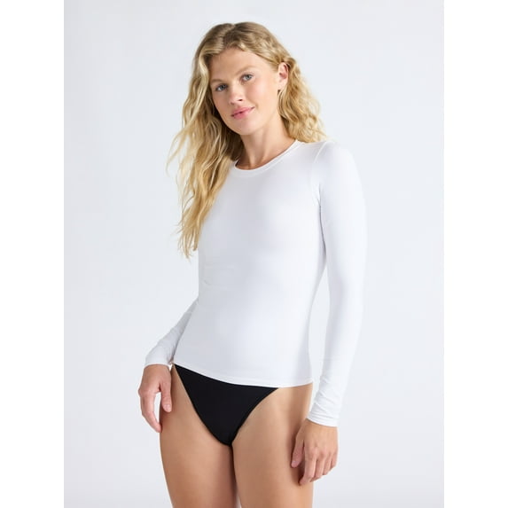 Joyspun Women’s Everyday Seamless Shirt with Long Sleeves, Sizes XS-3XL