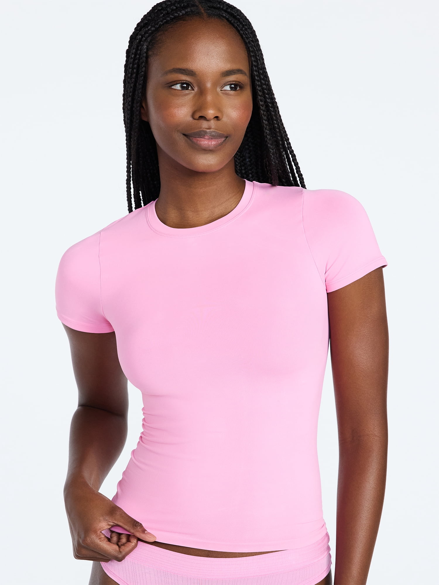 Joyspun Women's Seamless Shapewear T-Shirt, Soft Nylon Blend, Full