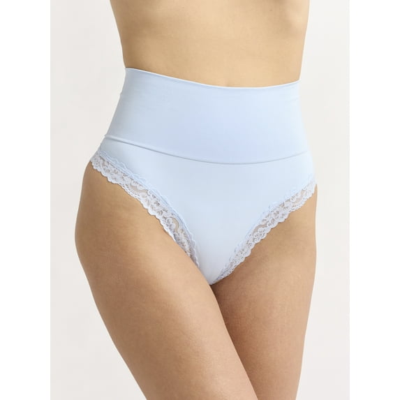 Joyspun Women's Everyday Smoothing Thong with Lace, Sizes S-3X