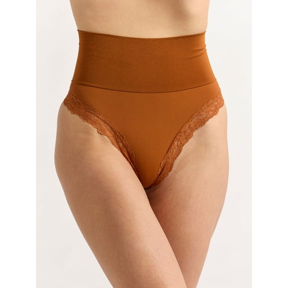 Joyspun Women's Everyday Smoothing Thong with Lace, Sizes S-3X