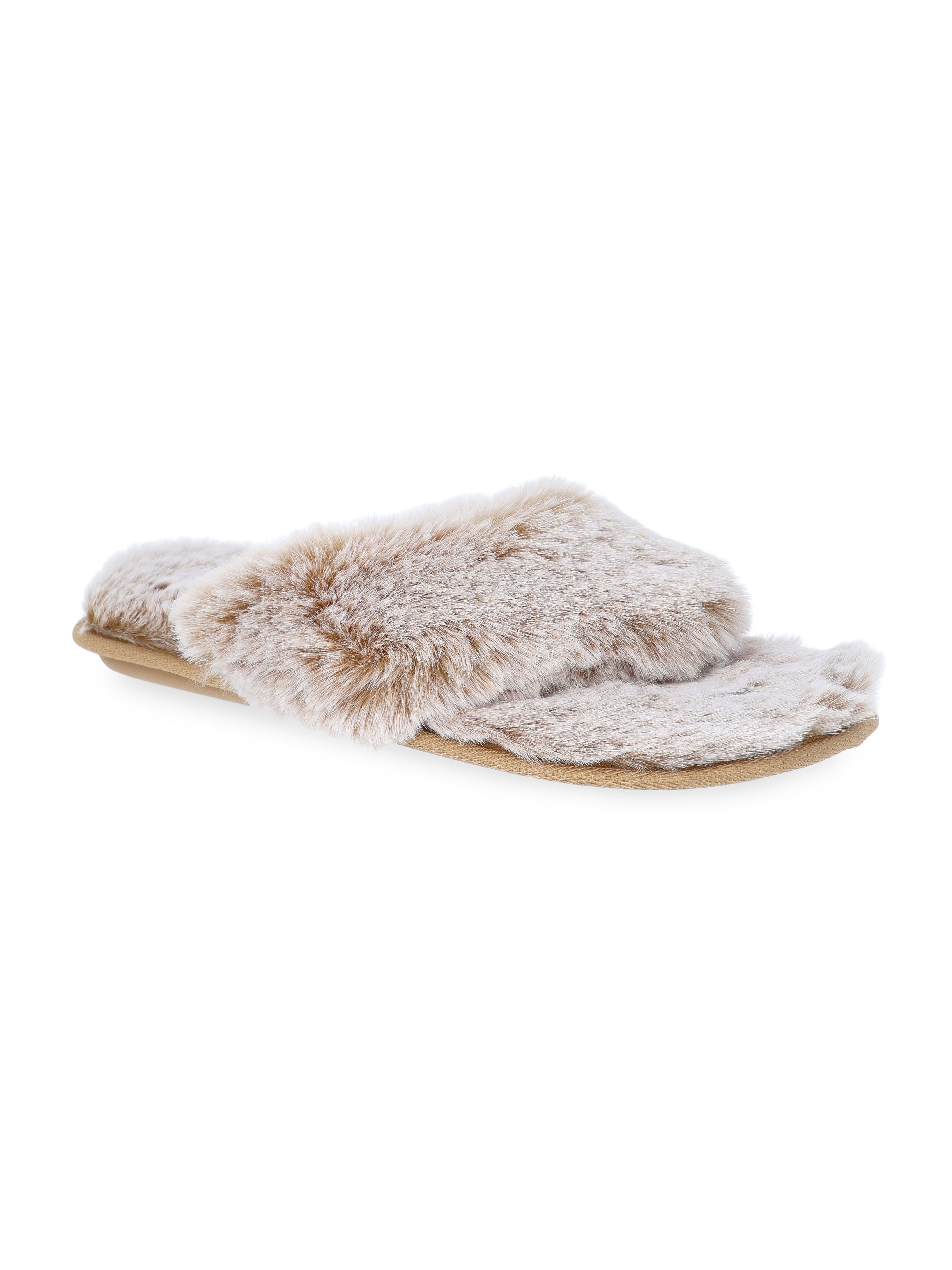 Joyspun Women's Faux Fur Thong Slippers