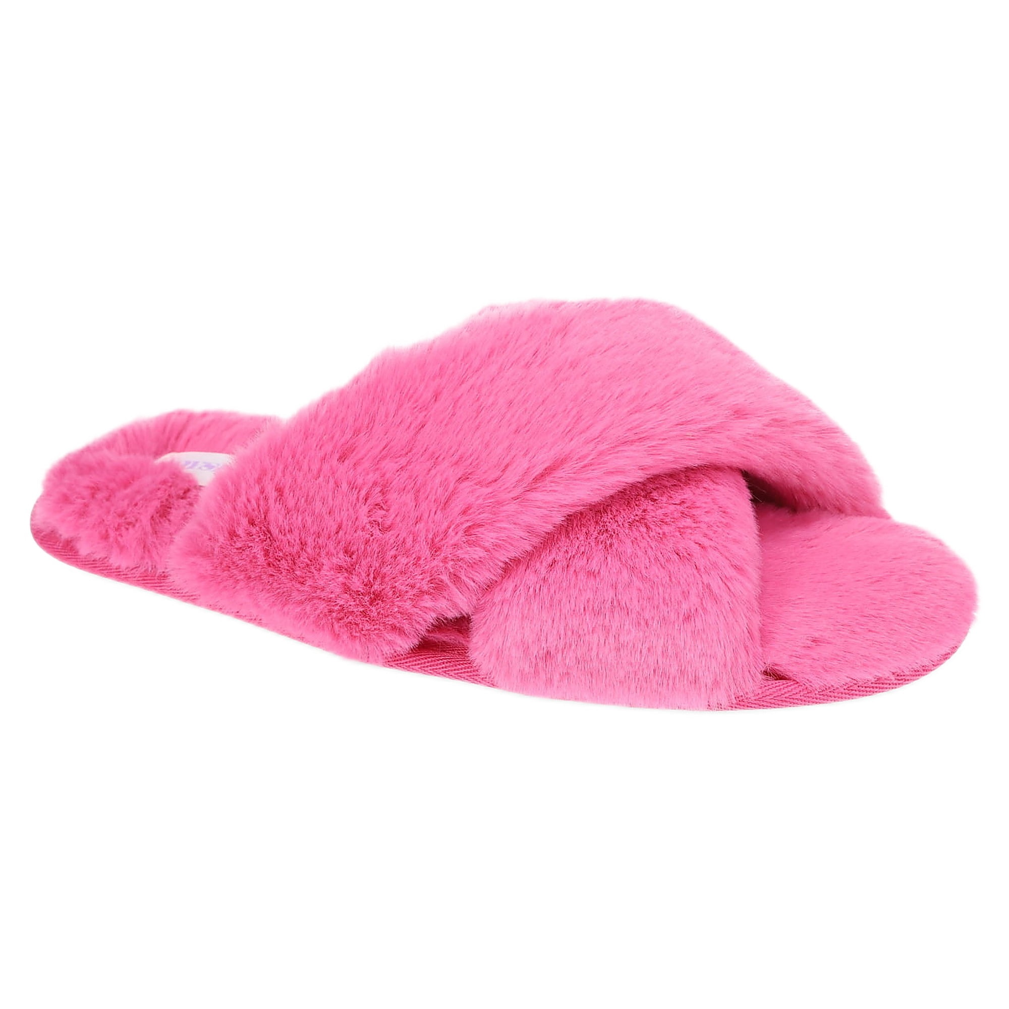Joyspun Women's Faux Fur X-Band Slippers, Cushioned Footbed, Soft