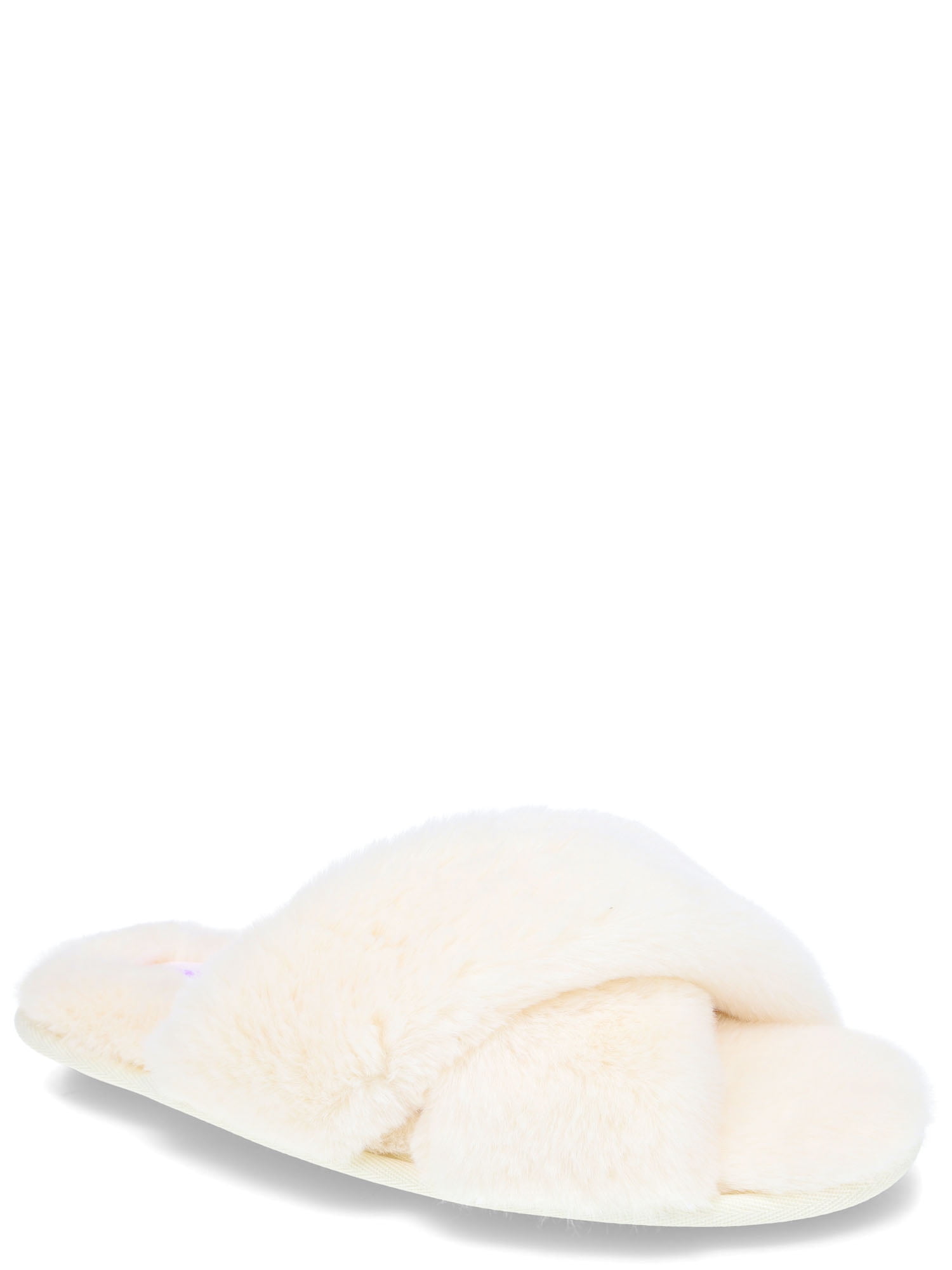Joyspun Women's Faux Fur Crisscross Slippers, Sizes 6-11