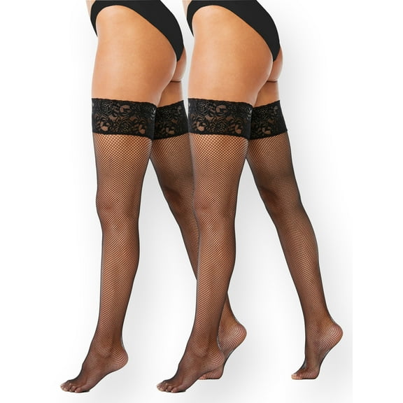 Joyspun Women's Fishnet Thigh High Stockings for Women, 2-Pack