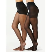 Joyspun Women's Fishnet and Solid Tights, 2-Pack, Sizes S to 3XL