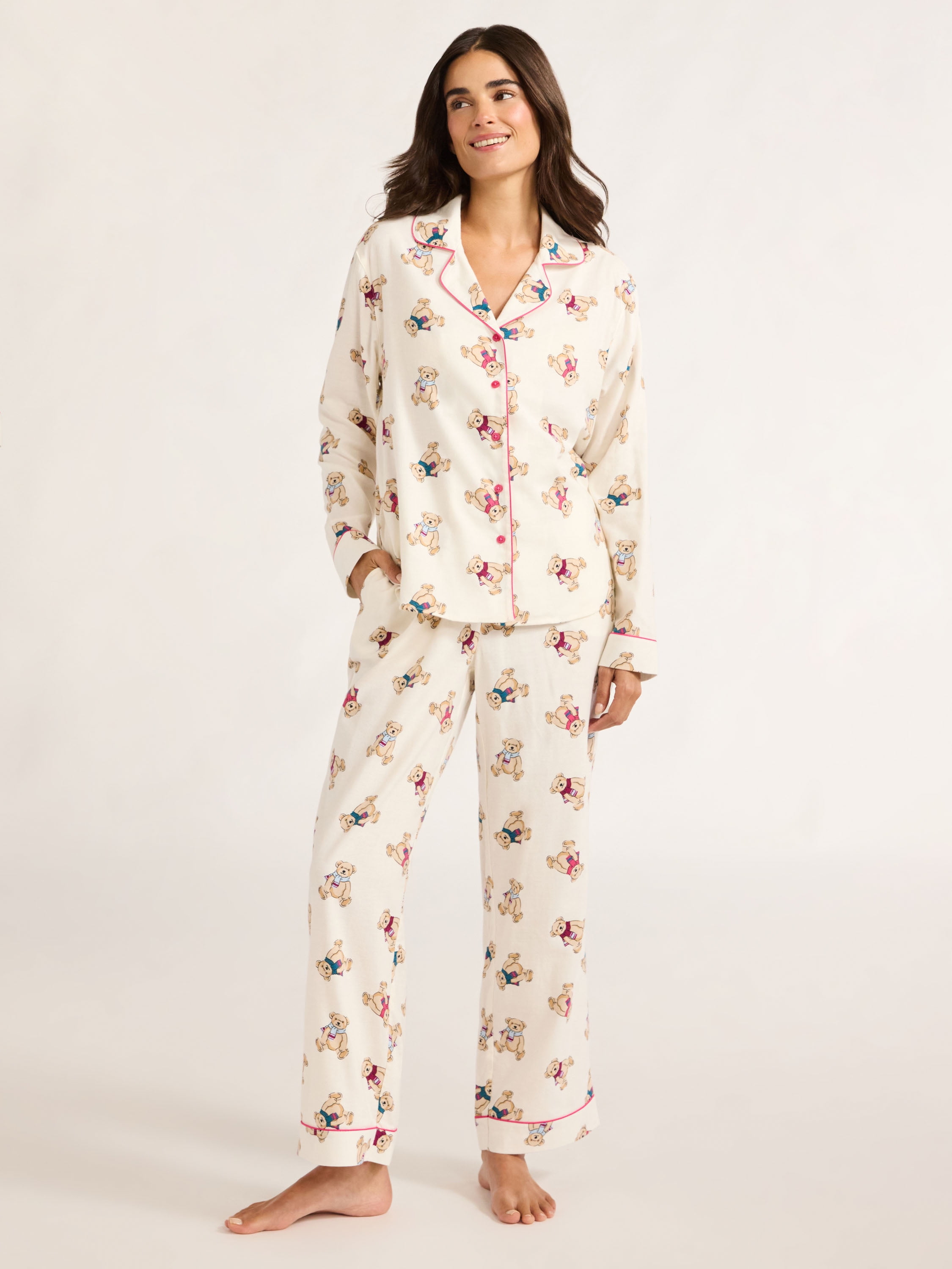 Joyspun Women's Flannel Long Sleeve Top and Pants Pajama Set, 2-Piece, Sizes XS-3X