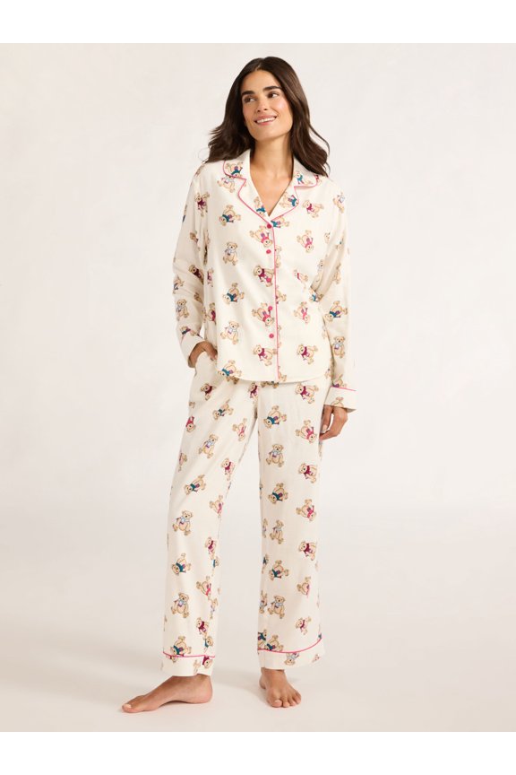 Women's Flannel Long Sleeve Top and Pants Pajama Set, 2-Piece, Sizes XS-3X