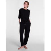 Joyspun Womens Fleece Lounge Sleep Top and Joggers, 2-Piece Pajama Set, Sizes XS-3X