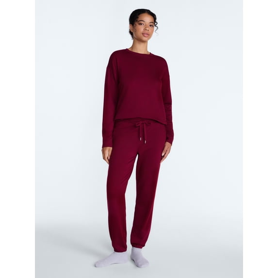 Joyspun Women's Fleece Crewneck Top and Jogger Pajama Set, 2-Piece, Red Pomegranate, 2X