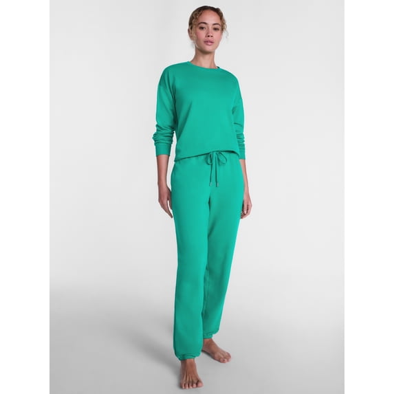 Joyspun Women's Fleece Pajama Set, Crewneck Top and Joggers, Serrano Pepper, Size L