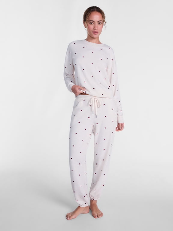 Women's Fleece Lounge Sleep Top and Joggers, 2-Piece Pajama Set, Sizes XS-3X