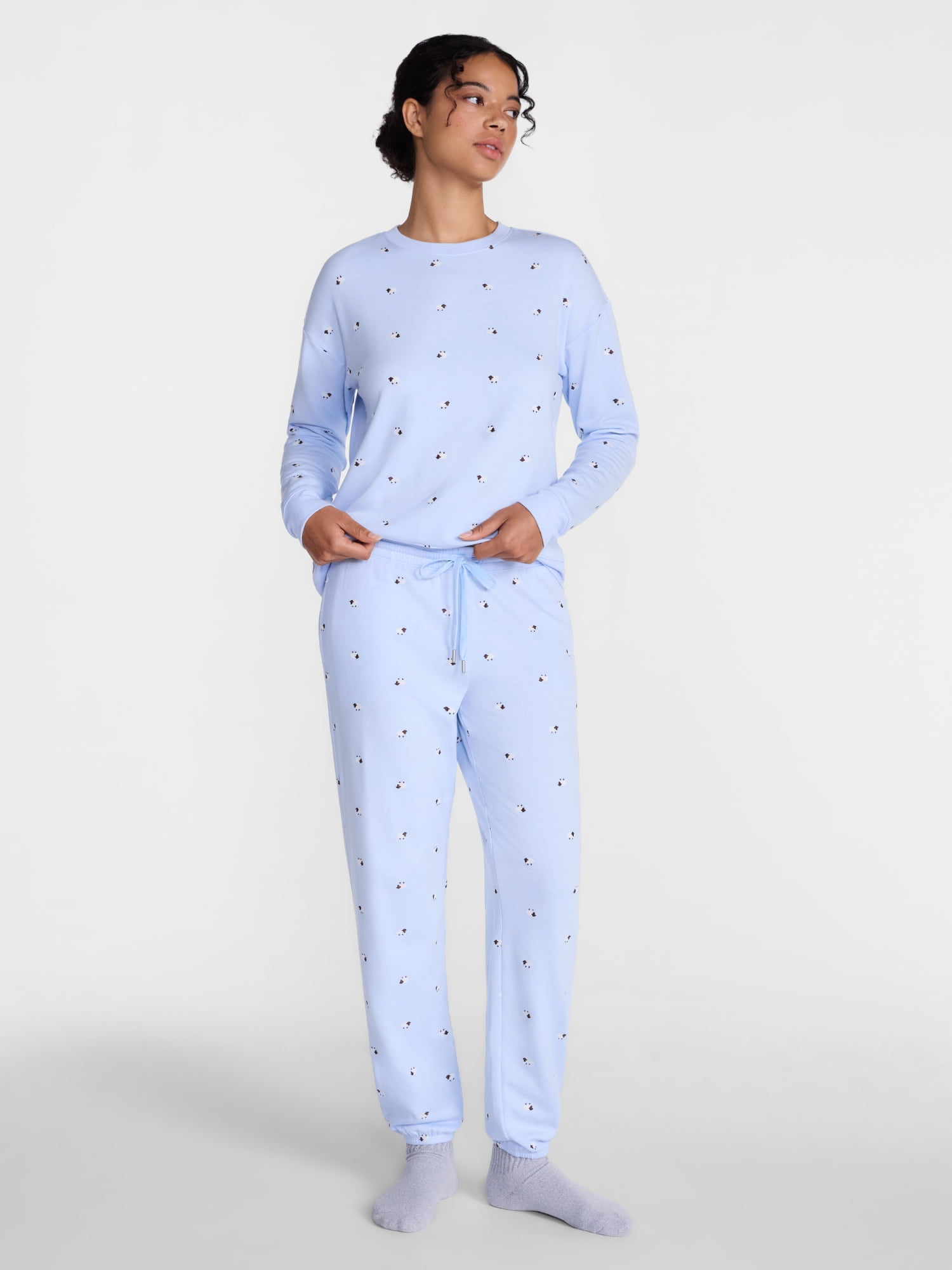 Joyspun Women's Fleece Lounge Sleep Top and Joggers, 2-Piece Pajama Set, Sizes XS-3X