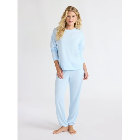 Joyspun Women’s Fleece Long Sleeve Top and Joggers Lounge Set, 2-Piece, Sizes XS-3X