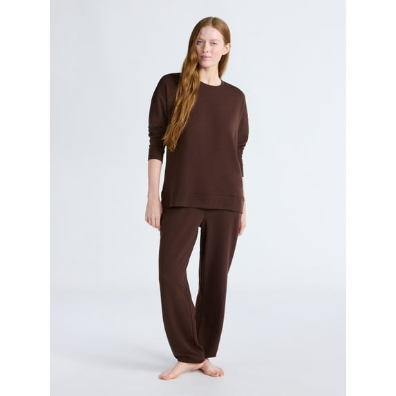 Joyspun Women’s Fleece Long Sleeve Top and Joggers Lounge Set, 2-Piece, Sizes XS-3X