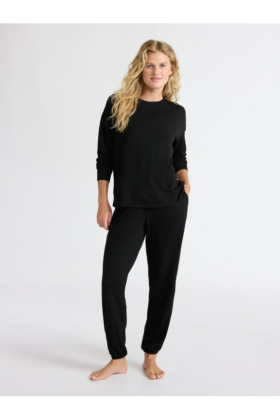 Women’s Fleece Long Sleeve Top and Joggers Lounge Set, 2-Piece, Sizes XS-3X