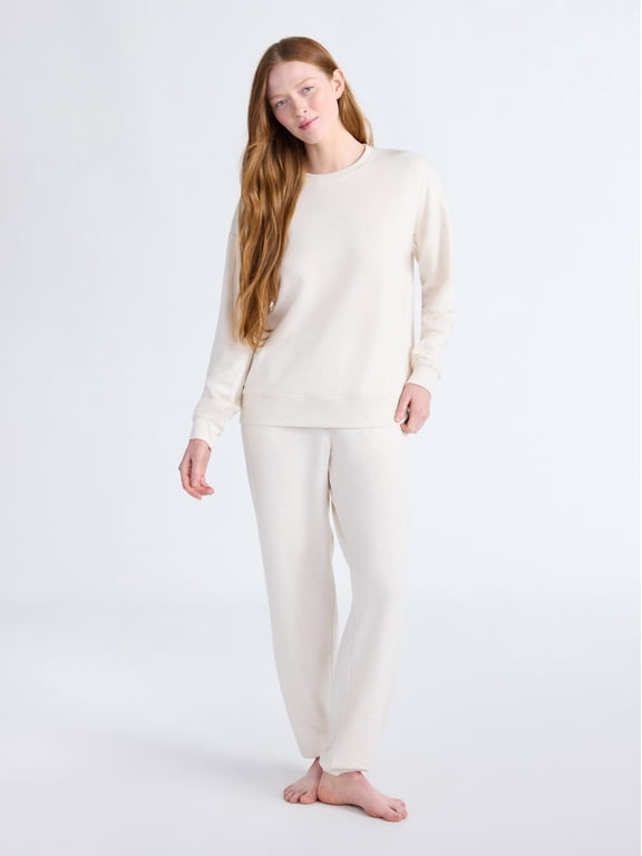 Women’s Fleece Long Sleeve Top and Joggers Lounge Set, 2-Piece, Sizes XS-3X